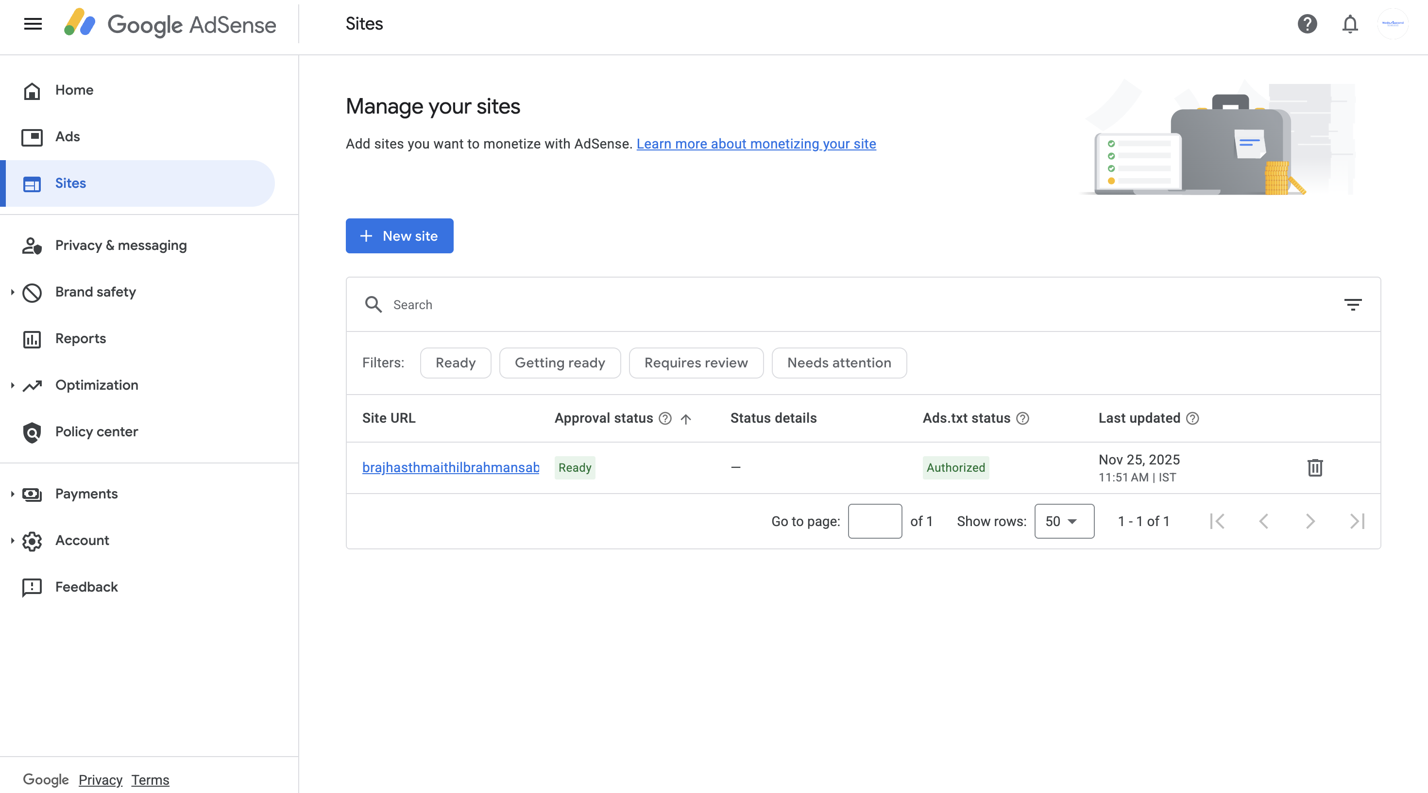 AdSense approval — Maithil Brahman Sabha