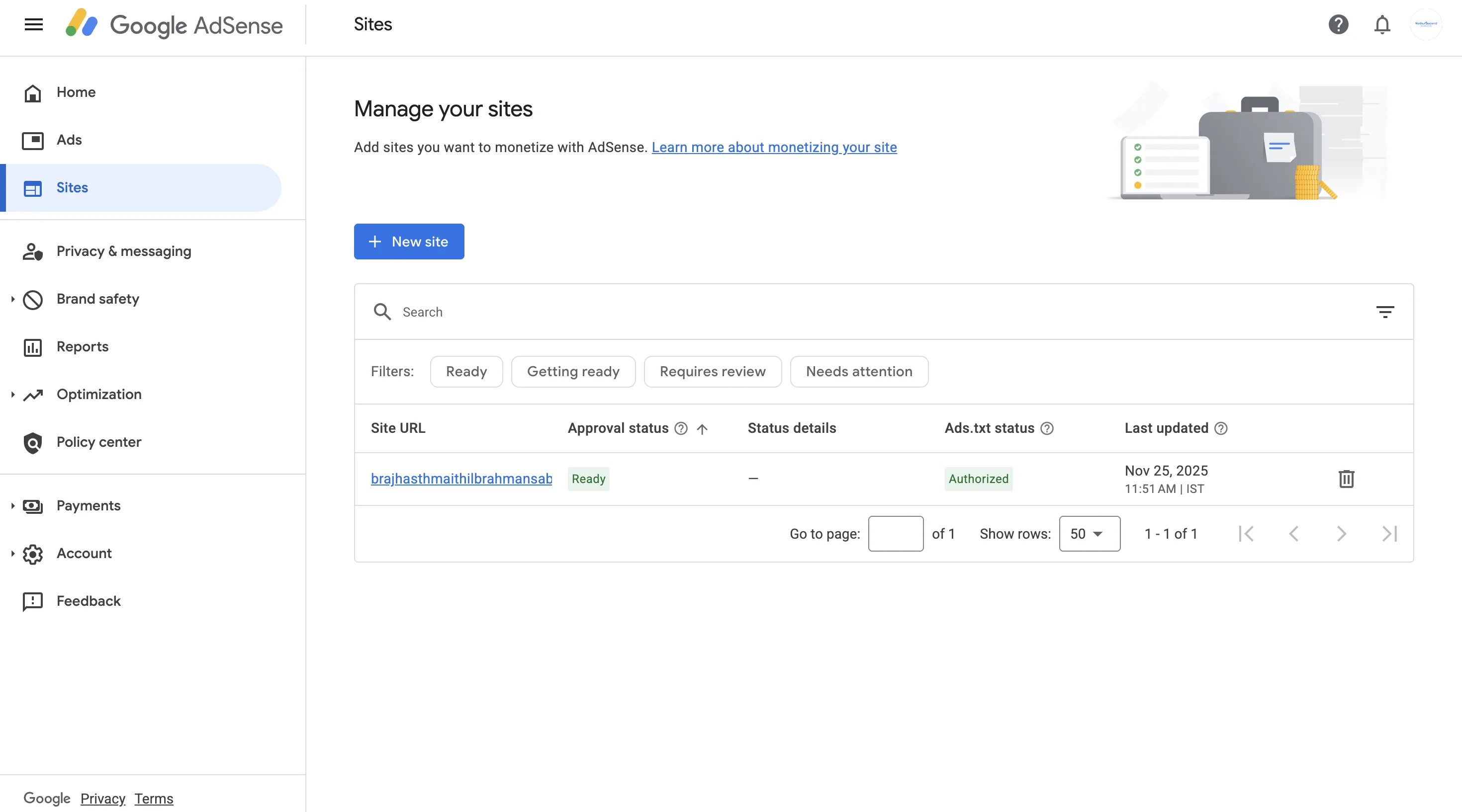 AdSense approval — Maithil Brahman Sabha